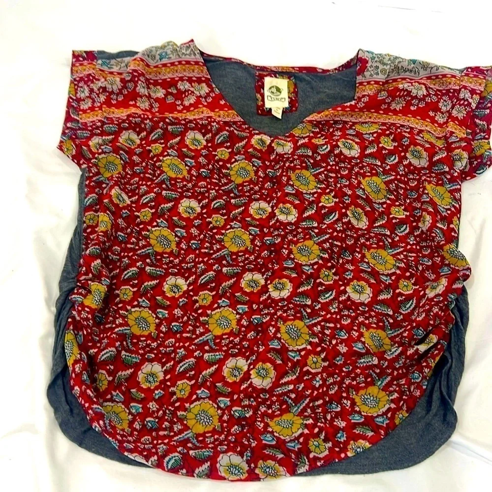 Anthropologie Tiny V-neck floral front back gray ruched top size XS - Picture 4 of 11